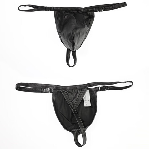 Universal men's single-sided detachable underwear with buttons on both sides, imitation leather thong briefs, T-shaped sexy patent leather youth pants, black buttons M