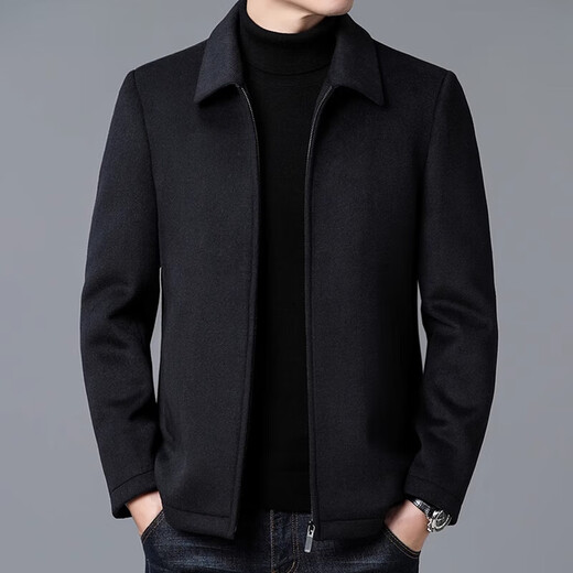 ROMON Wool Woolen Coat Jacket Men's Short Autumn and Winter Clothing Thickened Lapel Middle-aged Men's Woolen Jacket Gray XL 180/145-165Jin Jin equals 0.5 kg