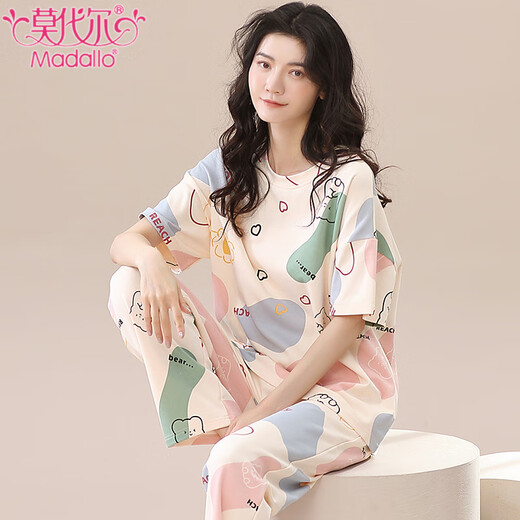 
Modal 2025 new pure cotton pajamas for women in summer short-sleeved trousers Korean sweet ladies home clothing two-piece set for outside wear YS-683 M 80-100Jin [Jin equals 0.5 kg]