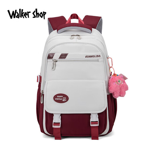 Walker Shop 品牌初中生书包新款大容量高中生学生双肩背包减负护脊双肩包 红配白
