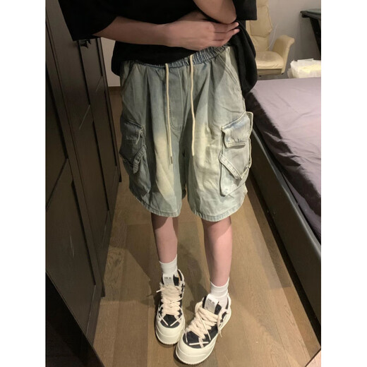 Opeodly American Vibe große gewaschene große Taschenarbeit in der Hauptstraße gerade losen Denim-Shorts 6189 Old Blue S [vorgeschlagen 80-95 Jin [Jin entspricht 0,5 kg]]]
