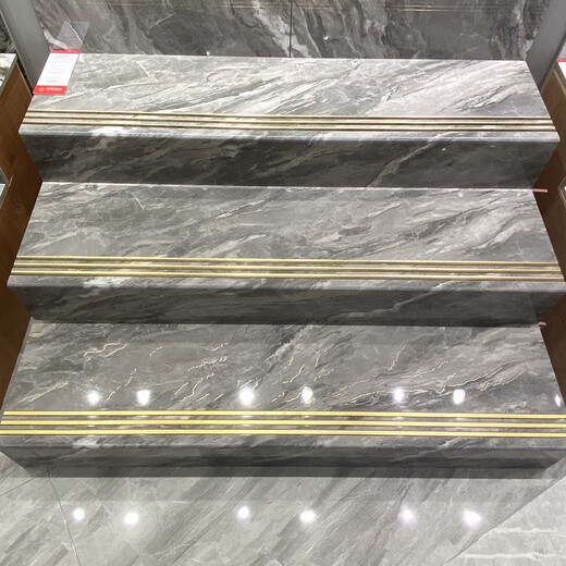 弧边喷墨一体式镀金470x1200原槽金丝釉楼梯踏步砖通体大理石瓷砖 12808 470*1200