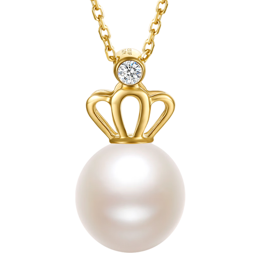 Saturday Fortune Crown Freshwater Pearl Pendant Female Yellow 18K Gold Diamond Pendant KHPB044793 Chain Not Included Birthday Gift