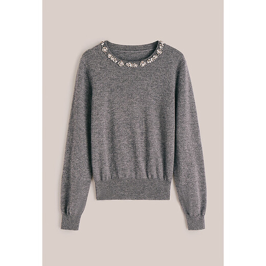 OBBLIGATO Origato Spring Round Neck Heavy Industry Studded Wool Mixed Cashmere Sweater Medium Gray S