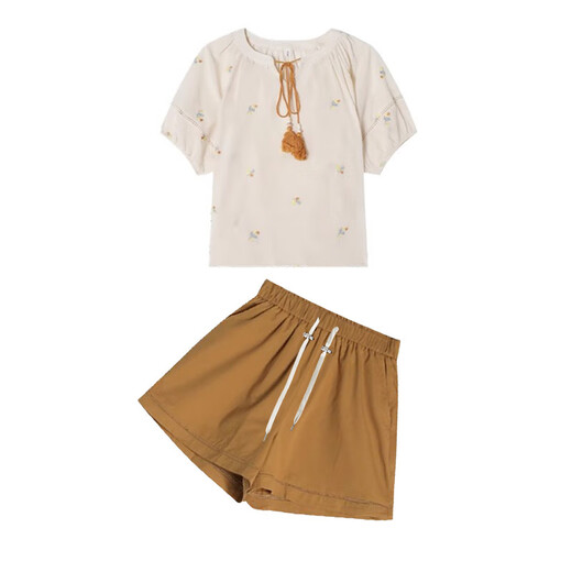 Ranqis Mutterschaftsanzug, Sommeranzug, modische und modische koreanische frisch gestickte altersreduzierende Hemd, Top, Shorts, zweiteilige Sommer-Set, Top + Shorts (Anzug) m