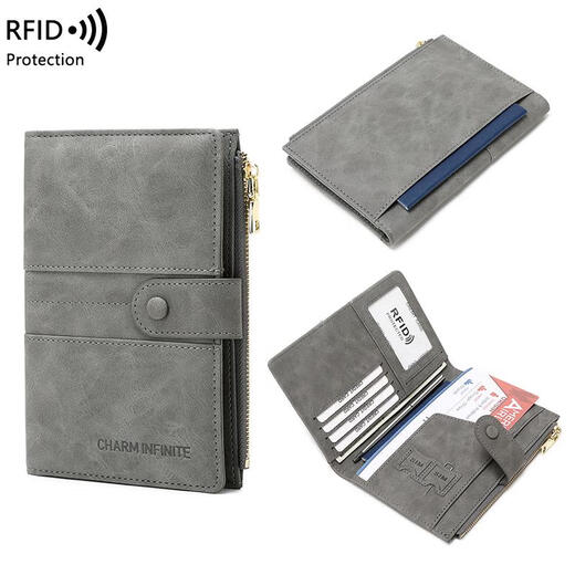 
Sanqihu's overseas passport storage bag protection case anti-theft brushing bank ticket clip multi-function travel passport anti-theft card bag rfid anti-scanning-gray