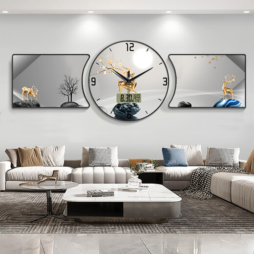 WCZ German modern simple sofa background wall paintings symbolize light luxury triple living room decorative paintings with clocks and perpetual calendar BG6624+BG6625+BG6626 Middle 70*70_left 70*50_2.5 meters-2.82