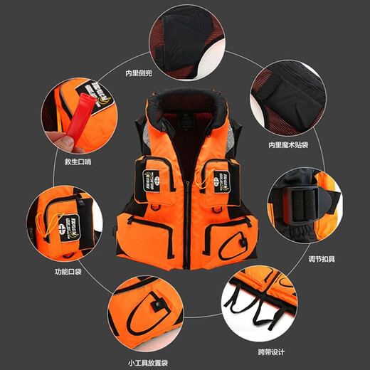 Pinzhide Multifunctional Professional Life Jacket Fishing Vest Sea Fishing Suit Large Buoyancy Adult Professional Marine Portable Floating Jacket Gray XL Code