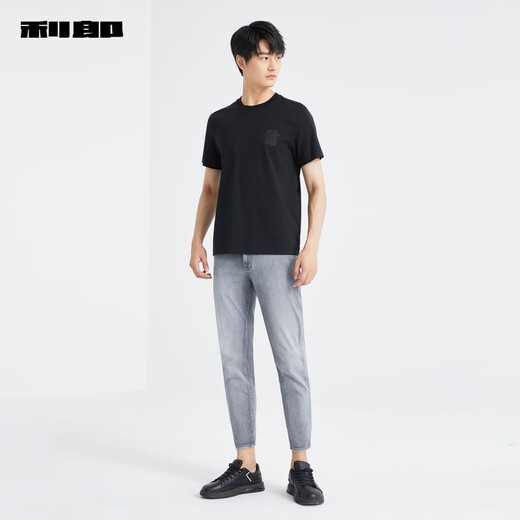 利郎【棉】利郎短袖T恤男2025夏季新款圆领印花休闲上衣 黑色(24XTX3271Y) M 170/88A