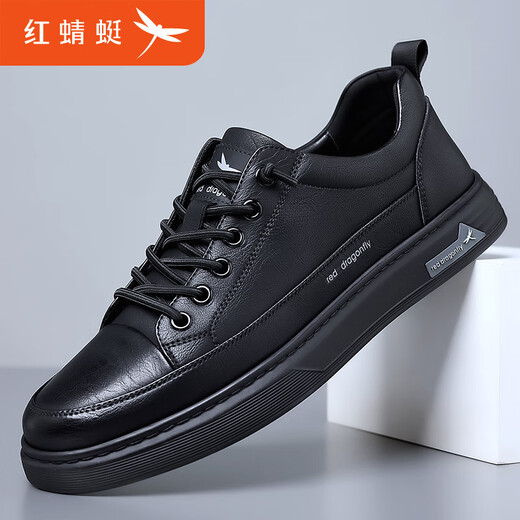Red Dragonfly Men's Shoes Autumn New Fashion Genuine Leather Shoes Trendy Versatile Sports Casual Shoes Men's Slip-on Breathable Leather Shoes C02251667 Black 40 Standard Leather Shoe Size - Such as sports shoes wearing 41 and shooting 40