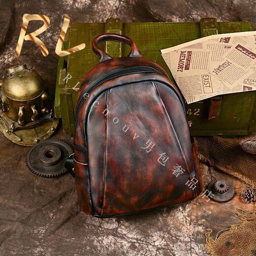 GOLDWIN light luxury brand 2025 new men's backpack retro color rubbed head leather multi-functional casual backpack coffee color