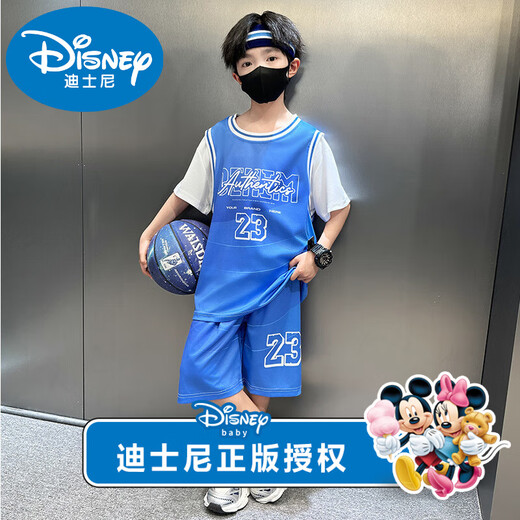 迪士尼男童运动套装2025夏季新款儿童洋气中大童短袖帅气篮球服两件套潮 品牌黑色9901 150 【适合身高140左右】
