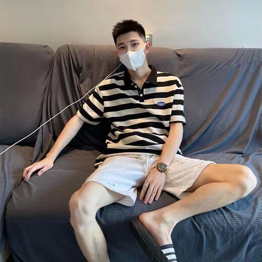 Mai Chaoshang Polo-Hemd gestreiftes Nischendesign Sinn für Hongkong-Stil Kurzärärmelte Männer Sommer vielseitig Mode T-Shirt Lose Top Yaoye Black Polo Shirt A897 M Vorschlag 90-100jin [Jin gleich 0,5 kg]