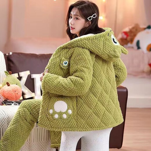 Comic Soul Hunan Provinz Winter Provinz tragen Hunan Provinz Trage Korallenletze Baumwollpyjamas für Frauen im Winter Dreischicht verdickte Lady LXJ17 6624 Aprikosenfarbe [Fleece eingedickt] L 100-120