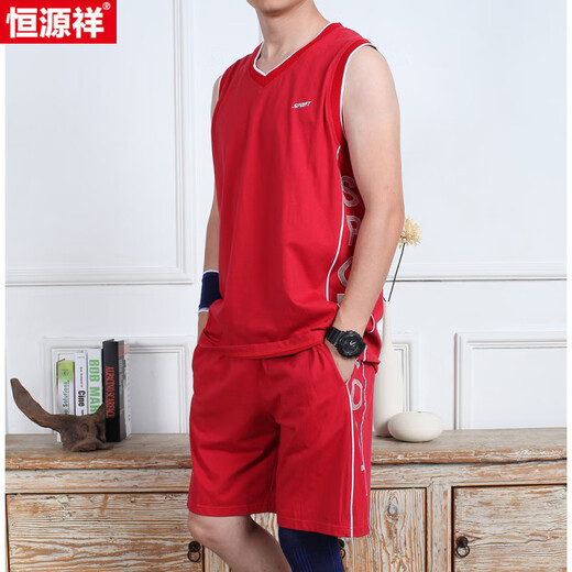 恒源祥无袖背心T恤男运动套装纯棉薄款宽松大码跑步速干球衣蓝球服印字 速干黑色757 XL