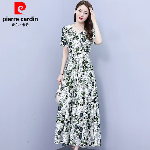 Pier Cardin Madre de mediana edad M Mother Summer Temperament Vestido de gasa 2025 NUEVA FURAN FURMA FALDITA LUXURY LUXURY FALDE 9738 FLEAR VERDE L (96-106JIN [Jin equivale a 0.5 kg])