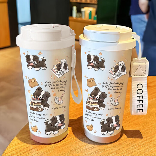 
SUPOR thermos cup for women with high appearance 2025 new Happy puppy stainless steel student coffee cup for hand-held DX1047 bow ink cat with lanyard 316 stainless steel