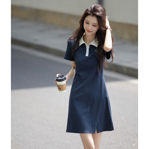 
Tang Lion (TonLion) 2025 summer women's polo collar contrasting short-sleeved dress
