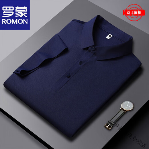 
ROMON brand summer new ice silk traceless short-sleeved POLO shirt for men business casual solid color quick-drying thin T-shirt for men light luxury high-end - HT/YH12358 obsidian black short-sleeved M [Suggested 90-115Jin [Jin equals 0.5 kg]]
