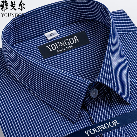 雅戈尔旗舰官方店短袖衬衫男士夏季纯棉中年休闲商务免烫格子职业衬衣服 短袖DX6636 41 建议【130-155斤】