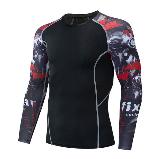 Nanbowan 2025 Neue Sportarten langärmelige Strumpfhosen für Herren Fitness High Elastic Superman atmungsaktivem Schnelltrocknungsanzug Basketball spielen hellschwarze 1049 zweiteilige Sets (85-110)