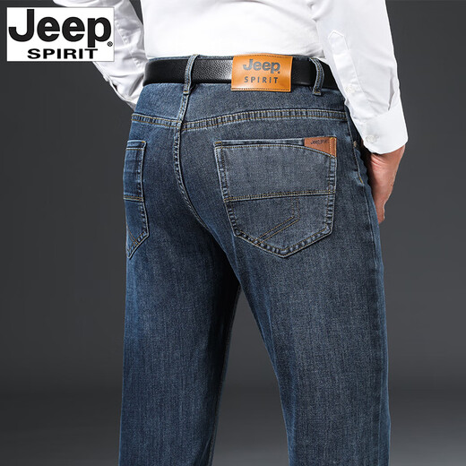 JEEP SPIRIT牛仔裤男夏季薄款宽松直筒大码休闲夏高端中年长裤 蓝灰-679  厚款 29 码【腰围2.2尺】