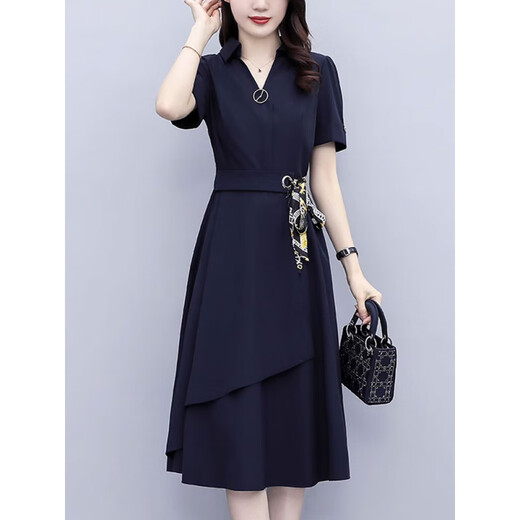 Gsrangs Temperament Frauen Sommerkleid von einer 50-jährigen Frau 40-ein-Eins-Mutter in der mittleren Alter, die ihren Bauch bedeckt, um sie abschlafen 9905 Marineblau M Vorschlag 97-107jin [Jin gleich 0,5 kg]