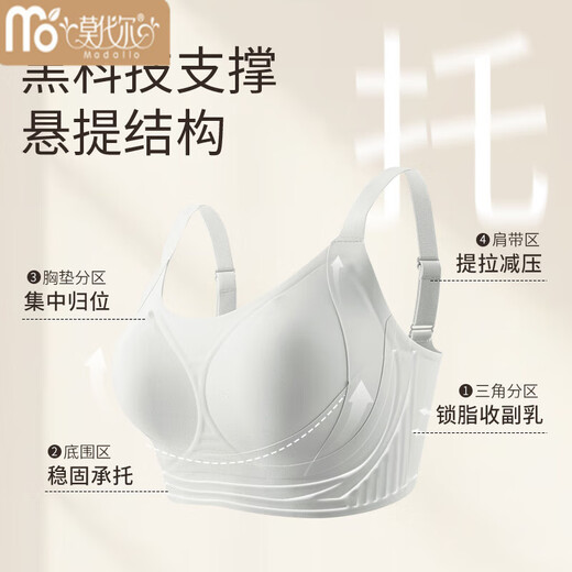 莫代尔内衣女胸大显小薄款无痕调整型提拉防下垂收副乳无钢圈美背文胸罩 灰粉 L 36/80BCD