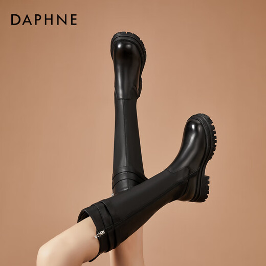 Daphne autumn and winter new women's shoes long Martin boots zipper fashion casual versatile single boots women's black 37