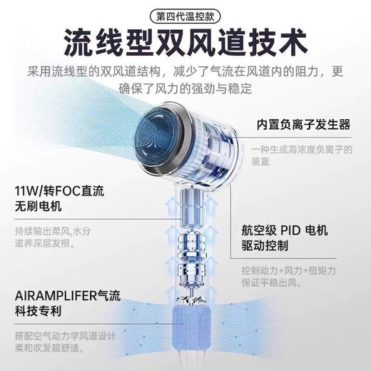Xiaomi Baby Series Hair Dryer National 3C Certification | 4.5 billion negative ions for hair care Leafless high-speed silent household quick-drying high-power hair care that does not damage hair Constant temperature hair dryer Classic Mori Purple 4.5 billion moisturizing negative ions Five air nozzles