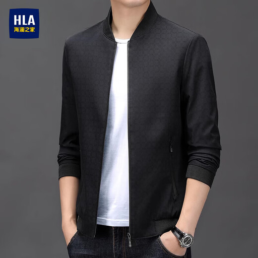 海澜之家（HLA）夹克衫春秋季2025新款格子宽松休闲商务男士外套中老年爸爸装 J9905黑色 M 170