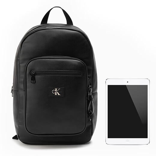 Calvin Klein 纯色Logo时尚简约贴片大容量轻便材料 双肩包 男款 太空黑 001-太空黑 OS