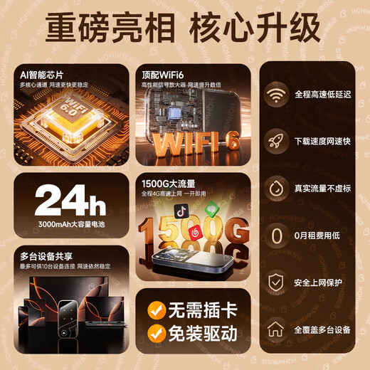 WFWQ5G Gigabit Portable WiFi6 Large Traffic Triple Network Switching National Universal Mobile Wireless Card-Free Unlimited Traffic 2025 Car Broadband Router Upgraded Version Portable WiFi6 Triple Network Switching at Will