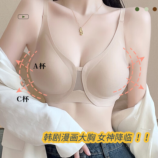 巢莎漫画胸外扩内衣女小胸聚拢夏季薄款无钢圈无痕果冻软支撑显大文胸 肤色 M 100-115斤