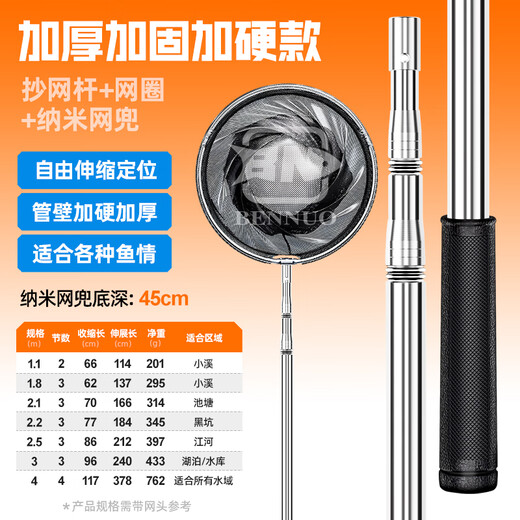 BENNUO fishing net pole set combination complete set of fishing net fishing net pocket stainless steel telescopic pole fishing folding net head thickened and reinforced hardened net pole + deepened net head 1.1m