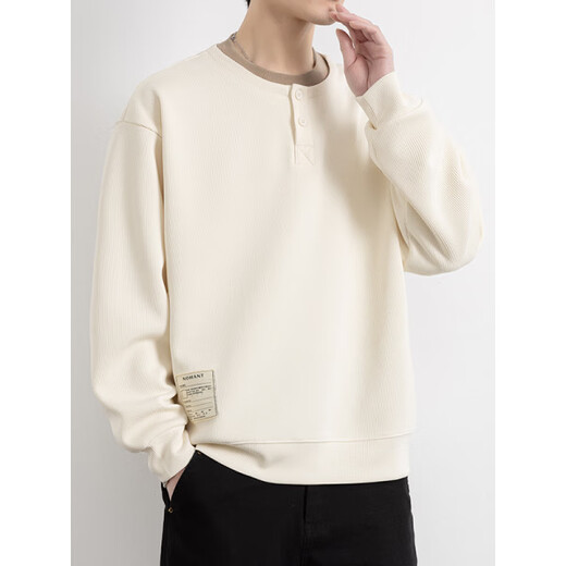 Mangmang fake two-piece sweatshirt for men 2025 spring and autumn new heavyweight Henry collar inner layering shirt long-sleeved T-shirt top clothes off-white 4XL about 180-200Jin Jin is equal to 0.5 kg can be worn