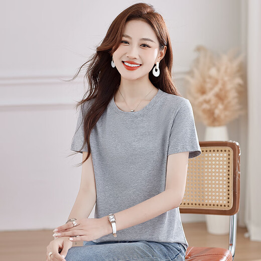 QLHX same style for women's summer pure cotton short-sleeved slim shirt in the mall. WL6623 black [print] official flagship store M
