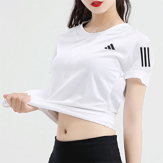 Adidas women's suit 2025 summer new fitness running breathable comfortable short-sleeved T-shirt woven foot trousers 2-piece set Two-piece set/classic match S