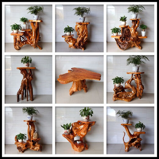 Bûche racine sculpture rack arbre racine ornement naturel salon salon multicouche bonche à pêche à pêche solide balcon de base en bois 16852