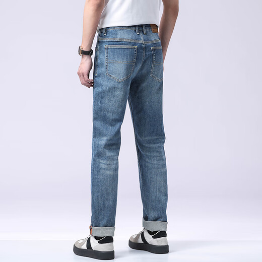 Джинсы Boschburg Counter того же стиля, мужские весенне-летние свободные прямые брюки, универсальные удлиненные брюки, эластичные повседневные стираные трендовые синие обычные 15619