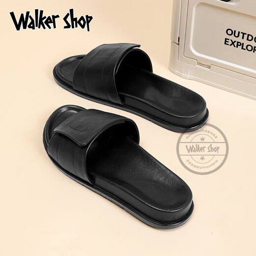 Walker Shop凉鞋男2025年新款男士拖鞋外穿防滑凉拖夏季真皮透气一字拖鞋潮 黑色 41