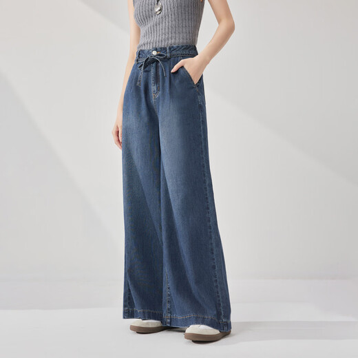 IEF/Aiyifu Hosen 2025 Sommer- und Herbst New Hong Kong Style Retro Casual Pendler Vielseitiger Denim-Hose Denim Dark Blue S