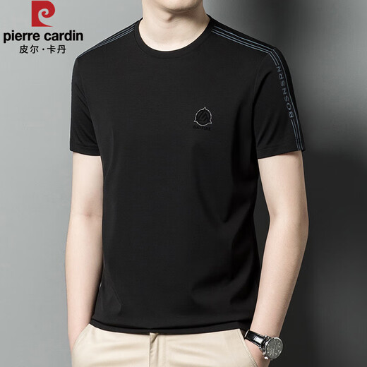 Pierre CARDIN men's short-sleeved round neck mulberry silk T-shirt summer half-sleeved versatile casual top T-shirt base shirt men's middle-aged clothes orange-13596KSP M 165 Suggested 90-120Jin [Jin equals 0.5 kg]