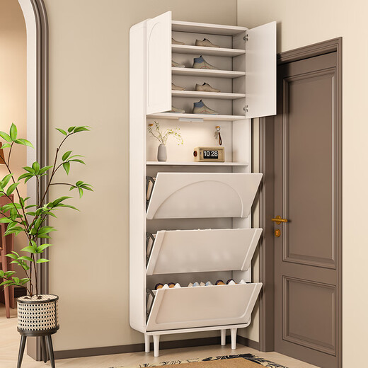 Meike Meijia Leichte Atmosphäre Haushaltscreme Stil Schuhschrankstür High-End vertikaler Ultra-dünner Eimer-Typ extrem schmal 18 cm integrierter Speicherschrank 9214 Ultra-dünner Foyer-Schrank 14018 Montage