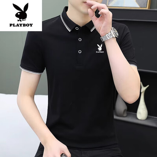 Playboy (Playboy) High-End-Männer mit kurzem Ärmeln T-Shirt 2025 NEUER NEUER halbärmelige T-Shirt Polo. Herren trendy koreanischer Stil Slim Fit 844 Black + 847 Black M Empfohlen 90-110Jin [Jin ist 0,5 kg]