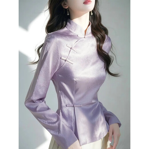 Ziweiqi Purple Satin Nouvelle chemise boutonnée de style chinois pour femmes violet 4839 m