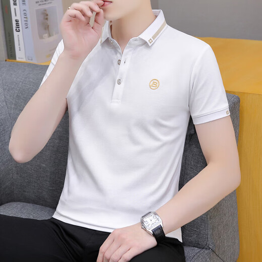 Lilang Sommer Cool Ice Seide High-End Einfaches lässiges Dünngelderbund-Geschäft mit kurzärztem T-Shirt-T-Shirt-Stickpolo Weiß 679 Style L 100-125jin [Jin entspricht 0,5 kg]