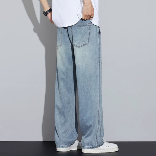 真维斯（JEANSWEST）夏季薄款天丝牛仔裤男生春夏宽松直筒阔腿美式休闲裤子男士春秋款 8089怀旧蓝 【天丝超薄】 XL