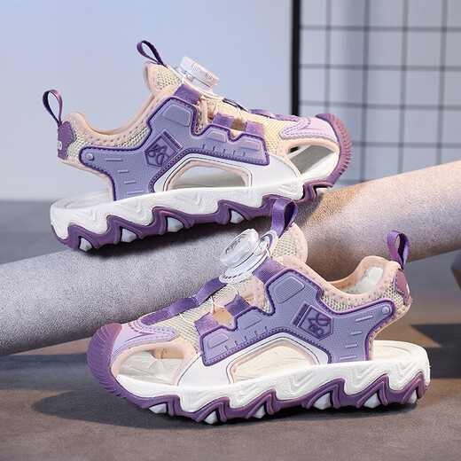 Boys 2025 summer new waterproof lightweight swivel outdoor sports sandals for middle and large children ready-made sandals children's shoes black gray 38