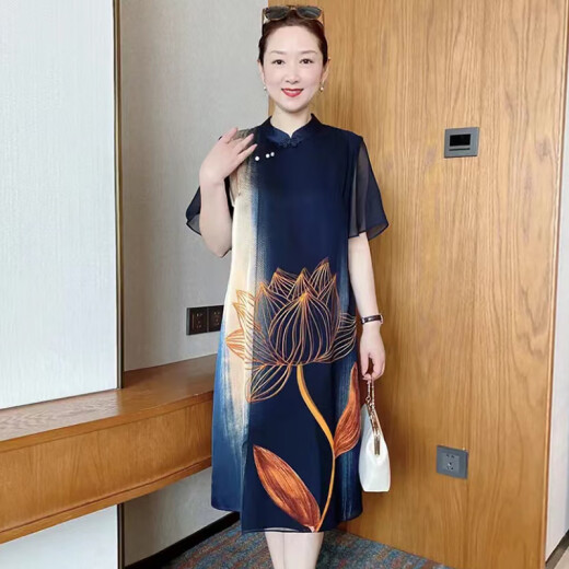 确不凡40岁女人穿搭套装春天穿的裙子新中式高贵妈妈连衣裙中年新款洋气 BZ723浅蓝色 XL建议85-105斤 均码
